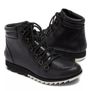 Sorel Harlow Black Leather Lace Up Ankle Boots Waterproof Hiking Outdoor Used 6